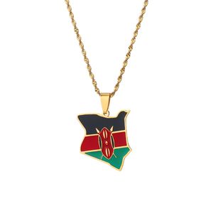 Karte von Kenia Flagge Emaille Anhänger Halsketten Goldfarbe Afrikanisches Land Kenianische Flagge Schmuck