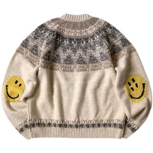 Męskie swetry 21aw Kapital Hirata Hehong Wełna mieszanka ciepła pogrubiona uśmiechnięta twarz dzianiny sweter sweter