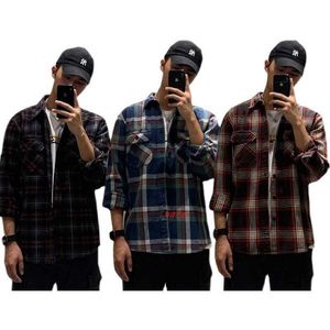 Men's Casual Shirts Vintage American jacket thickened casual large flannel brushed Long Sleeve Plaid shirt fashion