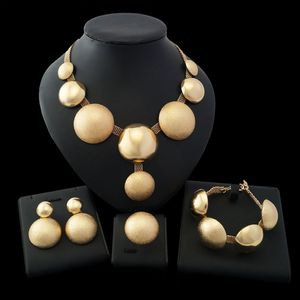 Dubai Ouro Jóia Nupcial venda por atacado-Yulaili joias africanas conjuntos redonda forma colar pulseira dubai ouro jóias conjunto para mulheres festa de casamento bridagem brincos anel jóias