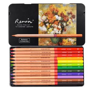 Marco Renoir 12 Şekil Bitki Peyzaj Renkler Kalem El-Boyalı Yağlı Boya Kalemleri Profesyonel Çizim Renkli Kalemler Y200709
