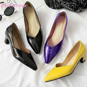 Sukienka Buty Nowe Eleganckie Czarne Purpurowe Kobiety Pompy Ślubne Sexy Med Heels Lady Party BK97 PLUS Duży mały rozmiar 3 11 30 43 48 220303