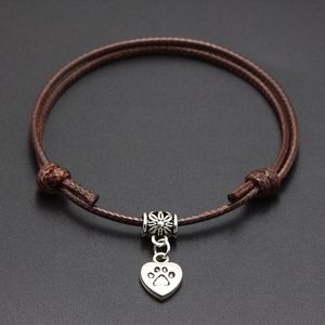 20pcs / lot Şanslı Köpek Paw Kalp Charms Bilezik İçin Kadın Çocuklar Kırmızı Deri Dize Ayarlanabilir Bileklik DIY