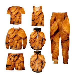 2022 Kyckling Nugget Funny 3D Print Causal Clothing Nya Mode Män / Kvinnor Zipper Hoodies / Tröjor / T-shirt / Väst / Shorts / Byxor A465
