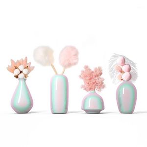 Vases De Perles achat en gros de Vases Fresh rose jeune fille coeur arc en ciel perle vase céramique créatif salon chambre lumière luxe maison décoration tb vente