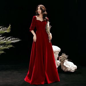 È Yiiya Abito da sera 2020 per le donne Abiti da sera con colletto quadrato Abiti lunghi in velluto Abiti formali Plus Size robe de soiree LJ201123