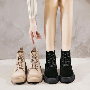 Sprzedaż hurtowa botki zamszowe damskie płaskie buty na platformie krótkie buty damskie buty moda jesień zima futrzane buty dla kobiet