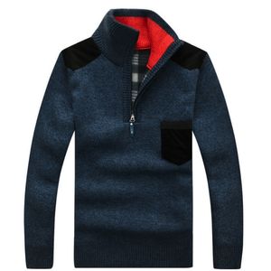 Vinter Men's Turtleneck Sweater Half Zip Fleece Sticked Wool Pullover Lång ärmficka Casual Male Tjock kläder för hösten 201022