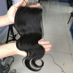 Kroppsvåg Obehandlat Virgin Human Hair 4x4Lace Closure Virgin Brazilian Hair 3 Del Swiss Lace Closure