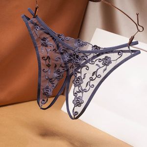 Update Gauze See Through Open Crotch G Strings Panties Low Rise Flower Embroidery Thongs T Back Women Underwear Lace Sexy Lingerie