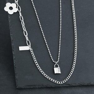 Neue Mode Lock Floral Anhänger Halskette Layered Aussage Lange Kette Punk Vorhängeschloss Neckless für Frauen Mädchen Gothic Schmuck CN86