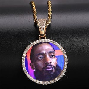 Customized Photos Fashion charm necklaces Jewelry Fashion 18K Gold Plated Circle Memory Pendant Necklace Bling Zircon Paved Hip Hop