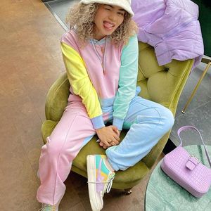 Autumn 2020 Patchwork Sweat Suits Woman Two Piece Outfit Casual Hoodie Sweatshirt and Sweatpants Womens Tracksuit 2 Piece Set