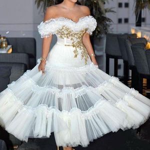Arabisk Aso Ebi Lace Evening Dress Off The Shople A Line Prom Klänningar Ankel Längd Formell Party Andra Reception Kappor