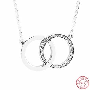 Блокировка кругов 45см длинное ожерелье с регулируемой до 42 см 38см в серебряных ювелирных изделиях 925 с классическим сверкающим CZ FLN039 Q0531