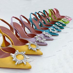 Sandały damskie na obcasie słonecznik Rhinestone klamra seksowne szpiczaste buty sukienka projektant obcasy wesele kobiety buty najwyższej jakości sandały na obcasie fabryka obuwia