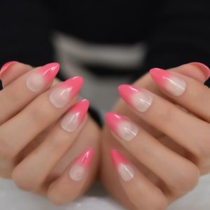 Falska naglar franska persika rosa falsk nagel full mandel daglig konstgjorda gradient glänsande stilett manikyr tillbehör
