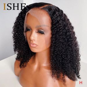 Boczna część 13x4 koronkowe frontalne peruki dla kobiet w 180% Afro Kinky Curly Bob Syntetyczne peruki Czarne węzły Szybka wysyłka