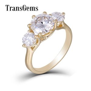 Transgems 18K Yellow Gold 3.5CTW Center 2,5CT 8,5 mm och sida 0,5ct 5mm F Color 3 Stone Engagement Ring Trilogy Ring Y200620