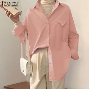 5xl zanzae elegante blusa de mulheres 2021 outono casual stiped camisas senhoras bolsos únicos tamanho grande manga longa manga longa solta tops f114