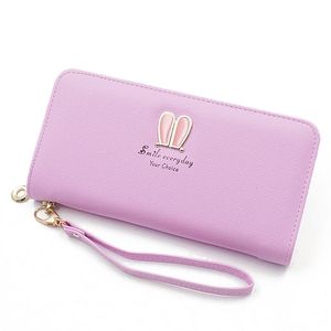 Nowe Panie Moda PU Skórzany Portfel Long Zipper Cute Rabbit Ears Student Popularny Clutch Portfel Coin Torebka