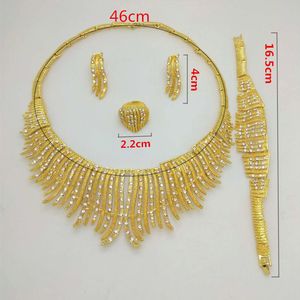 Ny afrikansk guldfärg stor halsbandsarmband örhängen ring set nigerianska bröllop smycken set för festtillbehör 201222332s