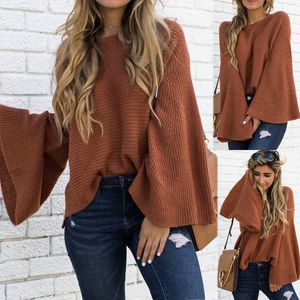 Plus Size winter sweater women clothing Flare Sleeve Womens knitted Long Sleeve solid Knitting Tops Blouse Shirt pullovers T200319