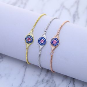 Söt lycklig ond öga bana blå röd vit cubic zirconia härlig ond öga charm justera mode 2021 sommar smycken kedja armband