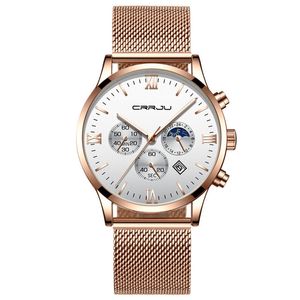 2021 Crrju Chronograph Quartz Watch Men Simple Fashion Casual Dress Rostfritt Stål Klockor 30 m Daglig Vattentät Datum Relogio