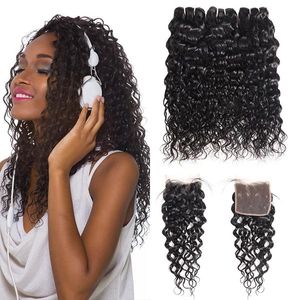 Ishow Human Hair Bundles With Closure Water Curly Body Virgin Hair Extensions Deep Loose With Lace Closure Straight