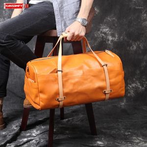 Duffel Bags Кожаные мужчины сумочка для кожи для туристической сумки багаж мужской ретро -ретро, ​​оригинальный овощной загорелый итальянец1