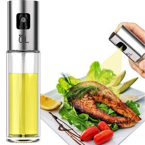 BBQ Cooking Glass Oil Sprayer Push Button Chuck Condiment Olive Pump Stainless Steel Spray Can Jar Pot Kitchen Tool LSK1520
