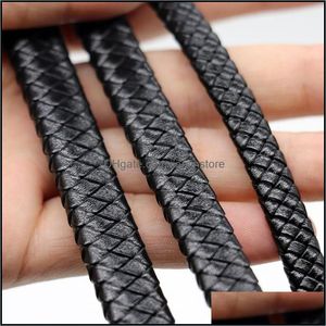 Bead Caps Jewelry Findings & Components Mibrow 1Meter Vintage Black Brown Leather Cords 8Mm 10Mm 12Mm Flat For Bracelet Making