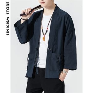 Sincism Store Men Summer Kimono Jackets Japanese Vintage Man Cardigan Coats With Belt Plus Size Male Jacket Clothes 201104