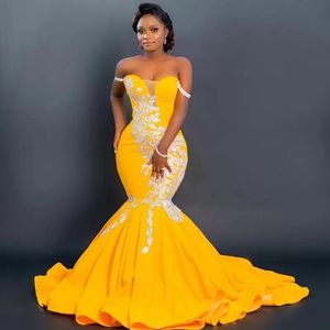 Yellow Elegant Mermaid Prom Dresses Off-Shoulder Women Formal Evening Party Night Gowns Plus Size Custom Made