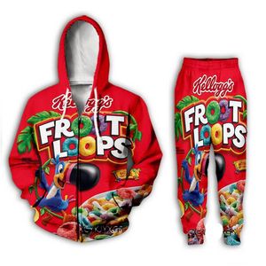 2021 nuovi uomini/donne di moda Candy Snack cerniera felpa con cappuccio e pantaloni in due pezzi divertenti tute stampate in 3D PJ05