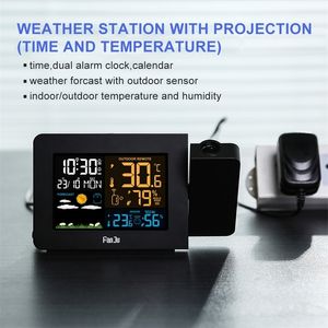 Wholesale monitor station resale online - FanJu Weather Station With Projection Weather Monitor DCF RAdio control Calendar languages Backlight Alarm Clock LJ201211