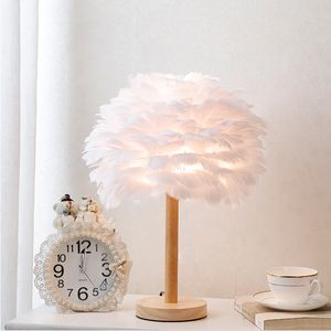 Creative Feather Table Lamp Girl Wedding Decorative Lights Pink White Birthday Desk light E27 EU Plug