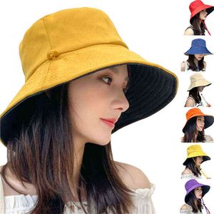 Fashion Casual Sun Bucket Hat Summer Women's Cap Wide Brim Foldable Anti-UV Flat Fisherman Cap Panama Female Hat Gorro Pescador G220311