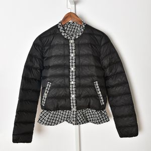 2021 Vinter Långärmade Halsband Svart Dam Jacka Fransk stil Plaid Tweed Paneled Ruffle Single-Breasted Jackor Korta Outwear Coats 21J233330