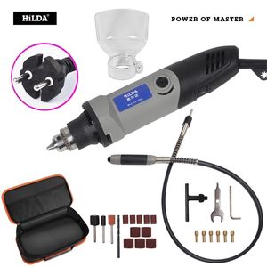 Hilda 400W Mini Electric Wiertła Szlifierka Zmienna Speed ​​Dremel Styl Narzędzie obrotowe Mini Wiertarka z elastycznym wałem i akcesoriami 201225