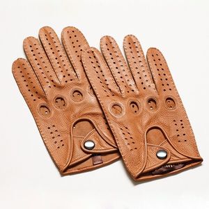 Wholesale black leather gloves for men resale online - New Arrival Luxury Mens Genuine Leather Gloves Sheepskin Gloves Fashion Men Black Breathable Driving Gloves For Male Mittens Y200110