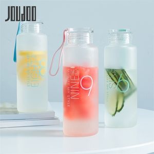 Joudoo 300ml / 400ml 서리로 덥은 유리 물 병 건강한 물 컨테이너 여름 레몬 물 병 음료 병 야외 47 201221