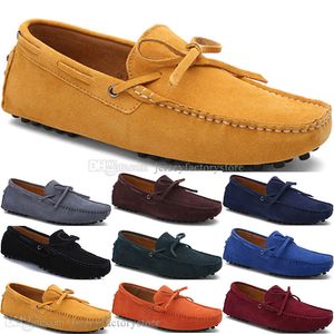 2078 Nya Mode Mens Casual Skor Läder Brittisk Stil Vårpar Äkta Ärter Skrubba Män Kör Lazy Man Overshoes Outdoor Bekvämt Andningsbar Svart Gul