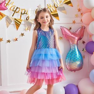 Mermaid Tutu Dress Girls Perform Summer Prom Dresses Kids Birthday Party School Children Casual Clothes Princess 20220225 Q2