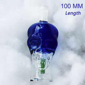 3,9 pollici mini piccolo teschio blu narghilè narghilè narghilè pipa percolatore bong vetro tubi gorgogliatore d'acqua con ciotola in vetro trasparente da 10 mm e cannuccia in silicone di colore casuale