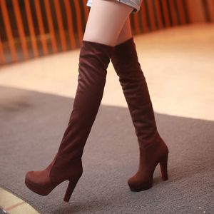 Mode Weibliche Über Das Knie Stiefel Winter Kniehohe Stiefel Frauen Plattform Stiefel High Heels Lange Damen Schuhe Plus Größe 43