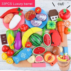 DIY Cute Wooden Cutting Fruit Vegetable Pretend Play Toy Set Kitchen Food Cook Cosplay Girls Children Kid Educational Toy Gifts LJ201009