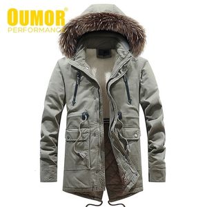 Oumor Inverno Uomo Casual Lungo Collo di Pelliccia Con Cappuccio Giacca In Pile Parka Uomini di Marca Vestito di Moda Caldo di Spessore Tasca Parka Uomini 201217