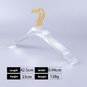 10 datorer Toppklass Clear Acrylic Crystal Clothes Suits Hanger med Gold Hook Transparent Acrylic Pants Hangers With Gold Clips 20122527